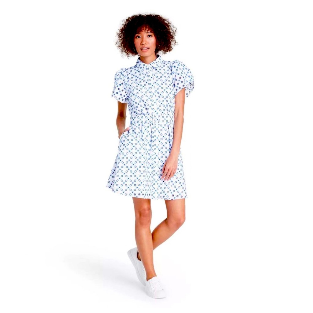 Alexis x Target white and blue eyelet shirt dress (S)